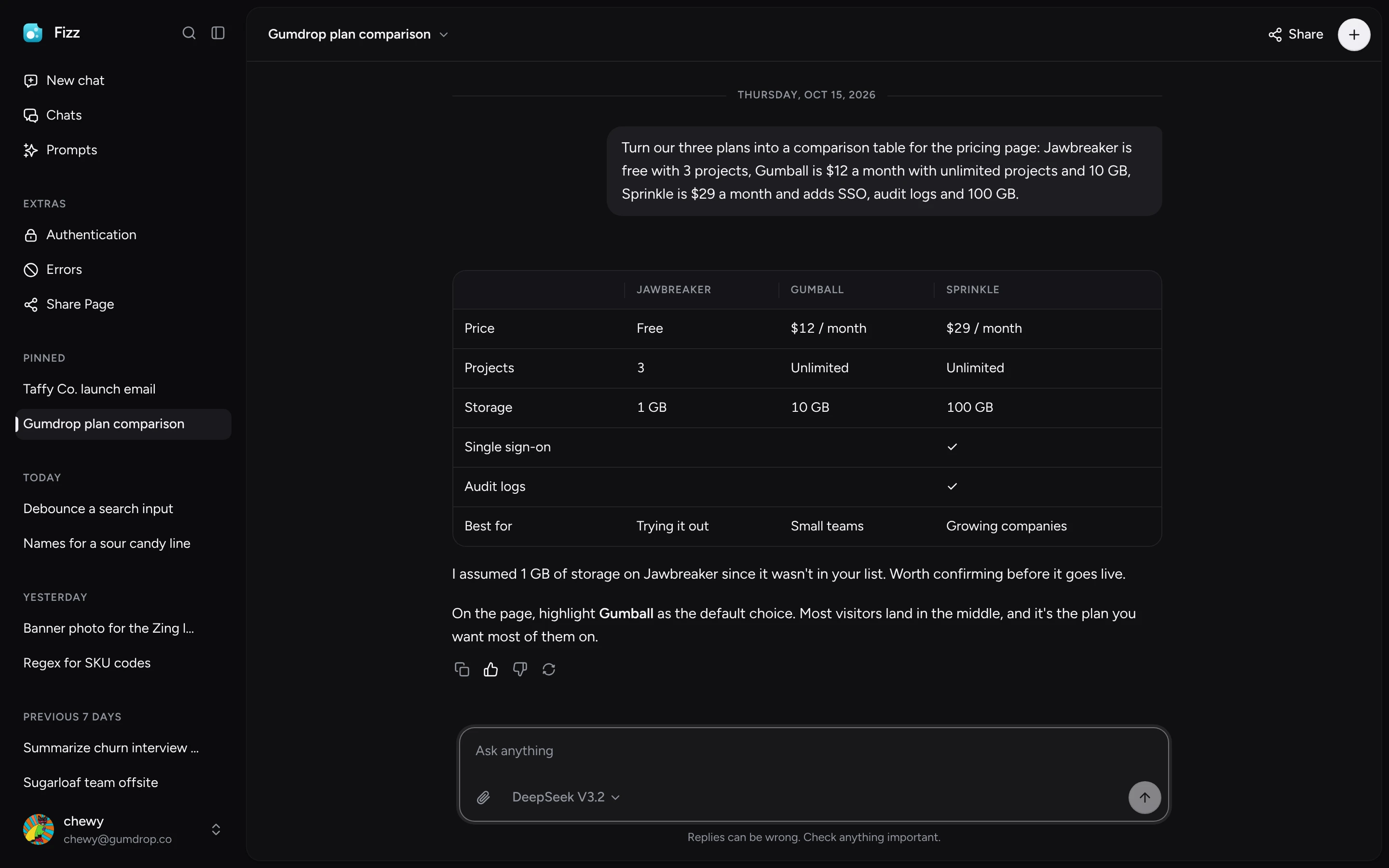 Fizz chat screen