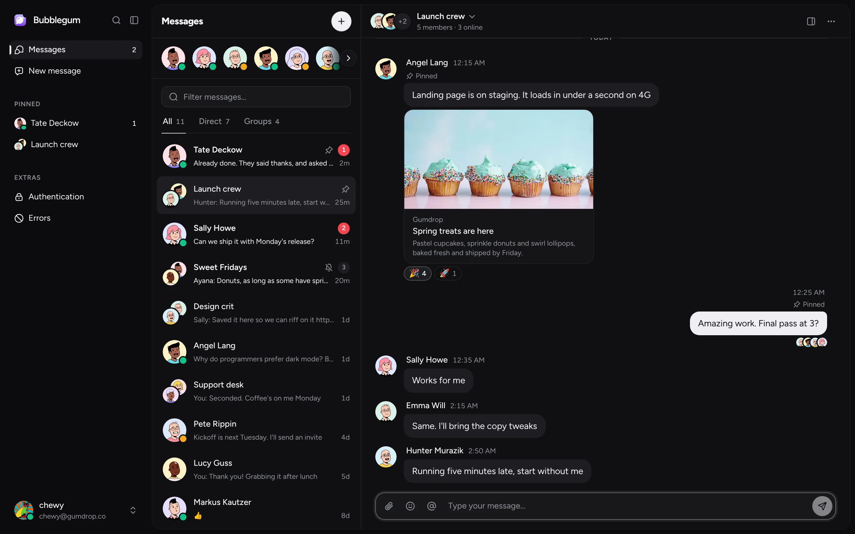 Bubblegum group chat screen