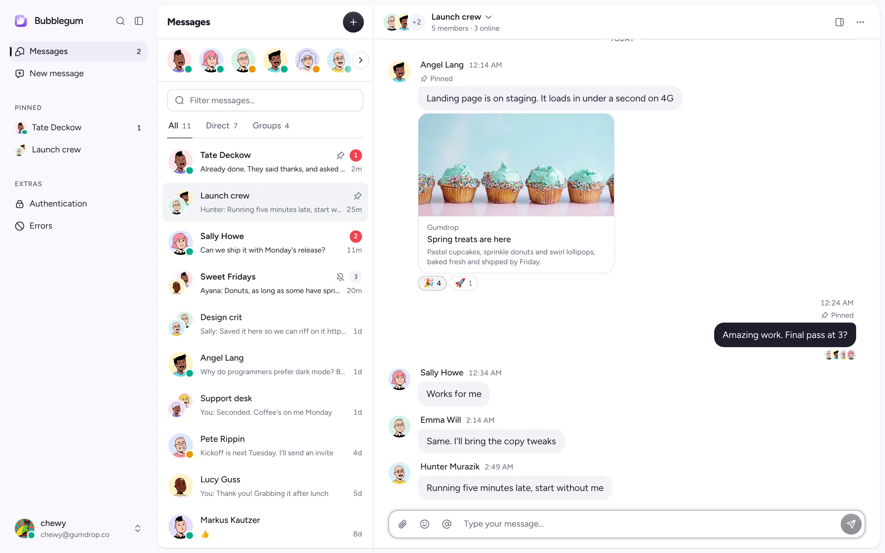 Bubblegum group chat screen